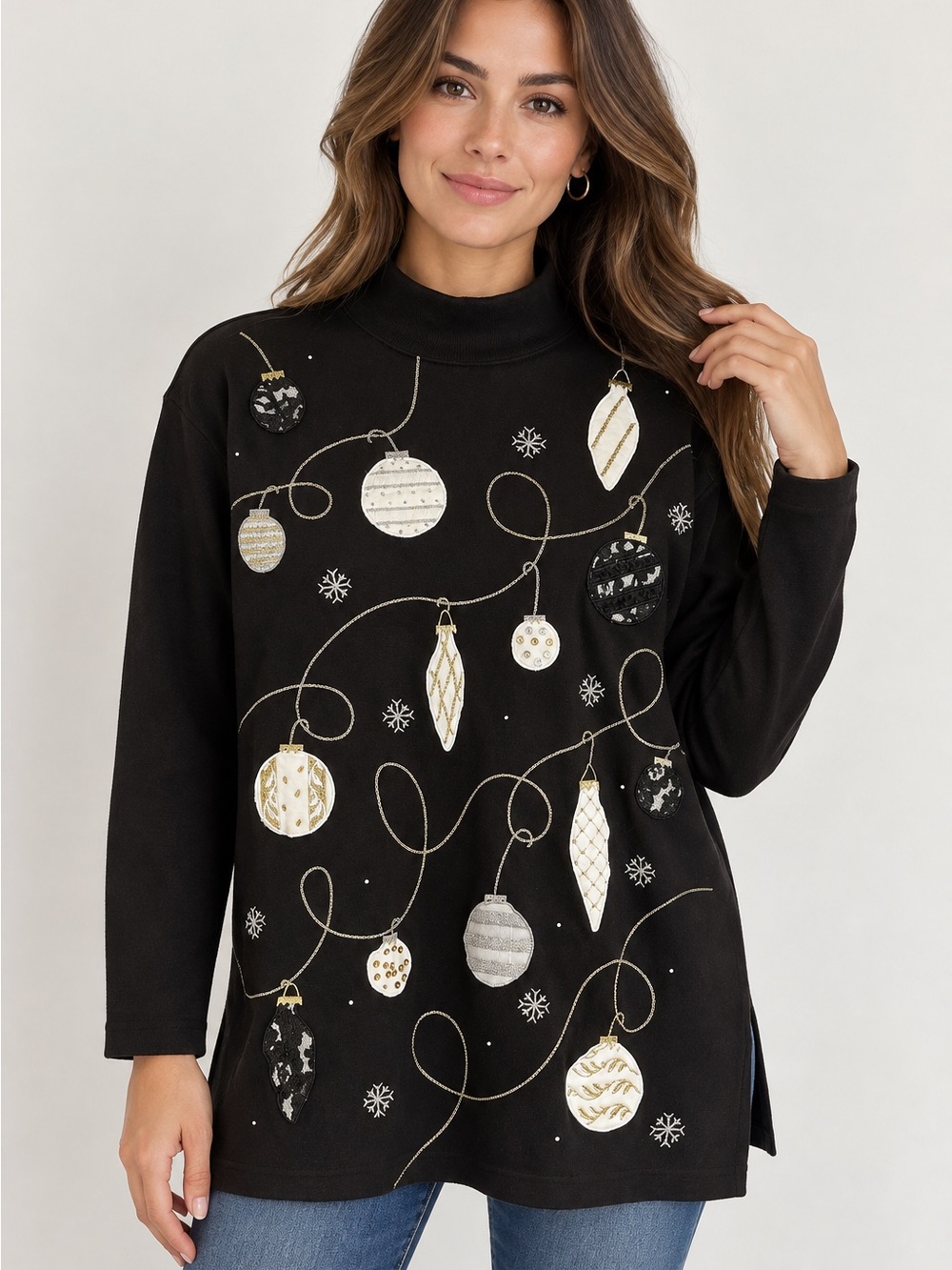 Vintage Bechamel Christmas Sweater Women S Black 100% Cotton
